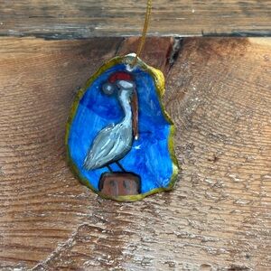 Hand-Painted Pelican Oyster Shell Christmas Ornament Small